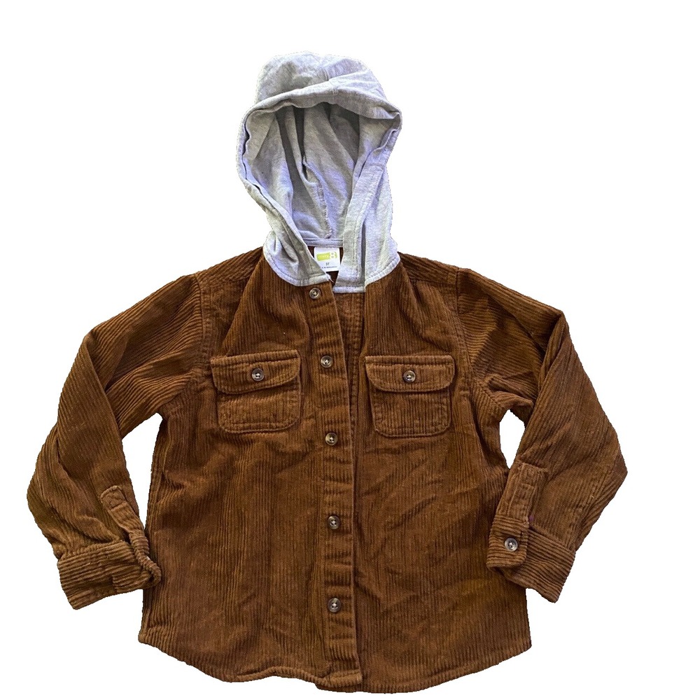 Crazy 8 Toddler Boys Brown Corduroy Hooded Shacket Button Front 3T